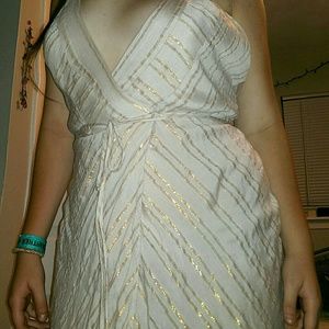 Wrap around cover up dress with gold stripes